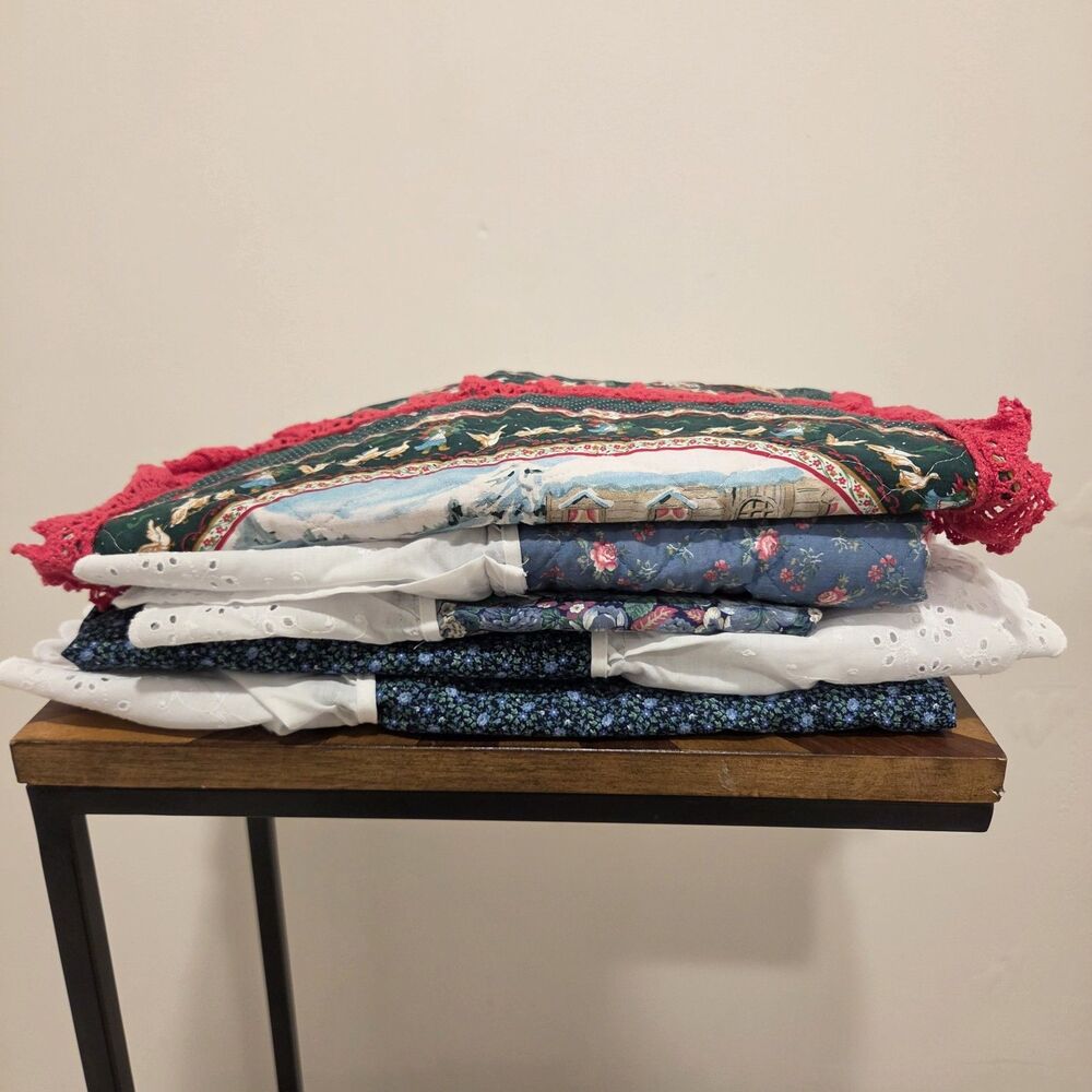 Vintage 80s 90s Lot Of 5 Pillow Cases Floral Lace Trim Cottagecore Grannycore - Picture 2 of 15